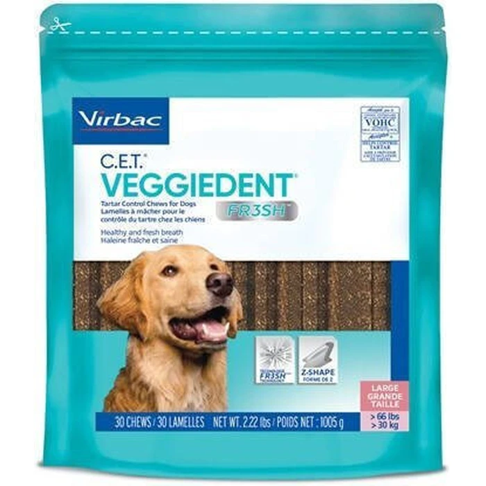 Virbac Veggiedent Fresh Dental Treats for Dogs - Anti-Tartar & Plaque, 15 pcs