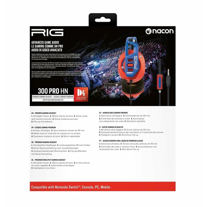 Nacon RIG 300 Pro HN Over Ear Gaming Headset με σύνδεση 3.5mm Red/Blue