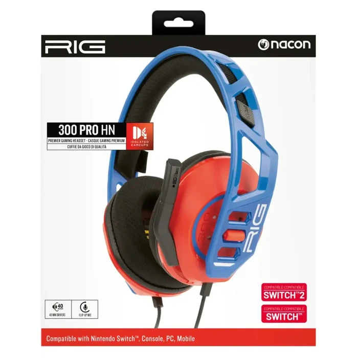 Nacon RIG 300 Pro HN Over Ear Gaming Headset με σύνδεση 3.5mm Red/Blue