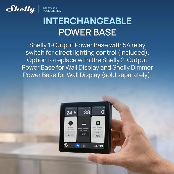 Shelly Χωνευτός Διακόπτης Τοίχου με Οθόνη Αφής Wi‑Fi Μαύρος