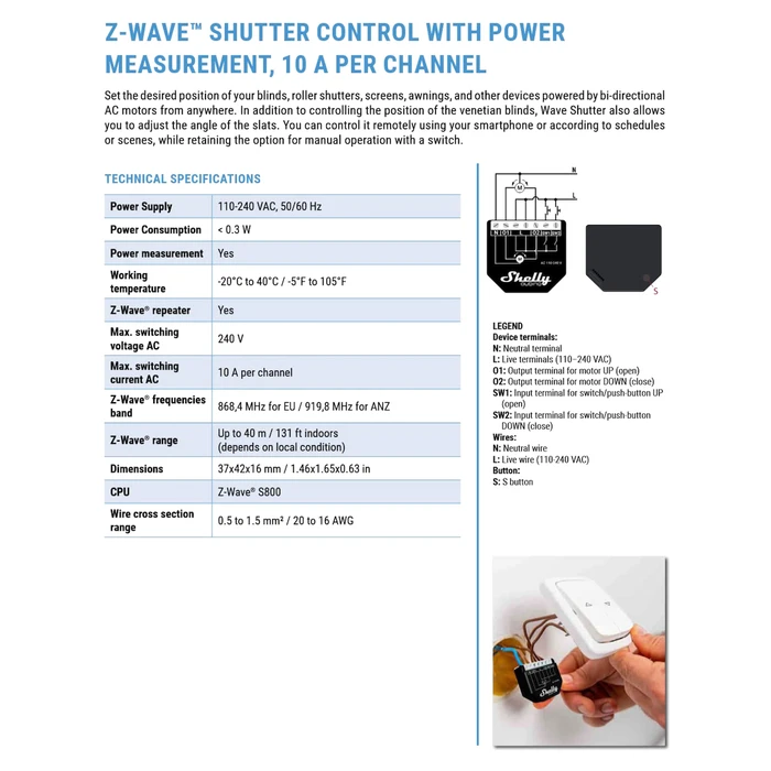 Shelly Wave Shutter Smart Switch 10A (Wave Shutter LR)