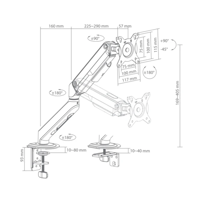 SBOX Βάση Οθόνης Γραφείου για 1 Οθόνη 17 32 VESA 100x100 Μαύρη