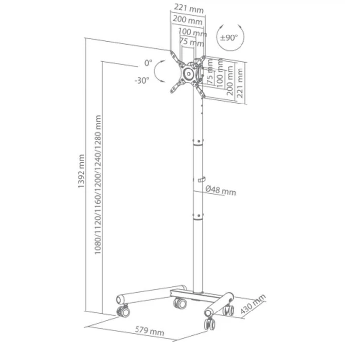 SBOX Επιδαπέδια Βάση TV Floor Mobile Mount 13 to 50 inch Max VESA 200x200 Black