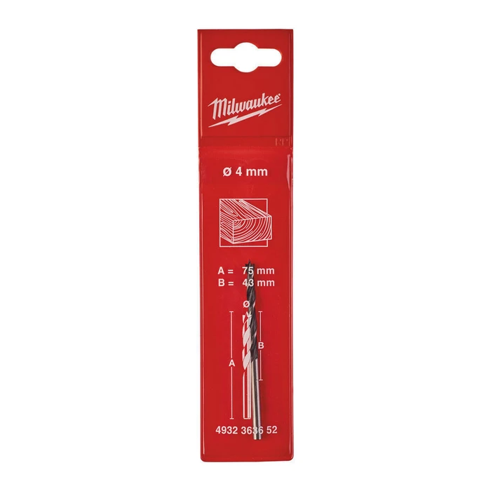 Milwaukee Drill Bit with Cylindrical Shank for Wood 4x75mm (MPN 4932363652)