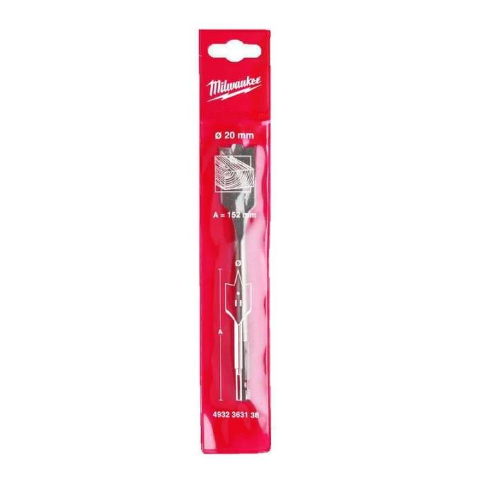Milwaukee Spade (Fishtail) Drill Bit with Hex Shank for Wood 20 x 160 mm - Model 4932363138