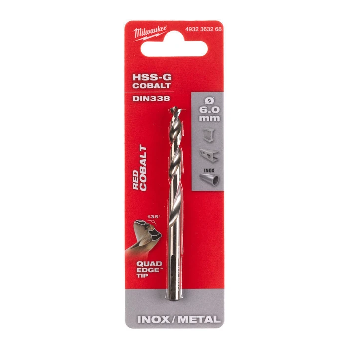 Milwaukee HSS-E Cobalt Ground Drill Bit, Cylindrical Shank for Metal, 6 mm - 4932363268