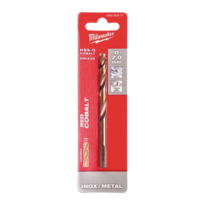 Milwaukee RED COBALT HSS-G Cobalt Drill Bit 7 mm (DIN 338) - Cylindrical Shank