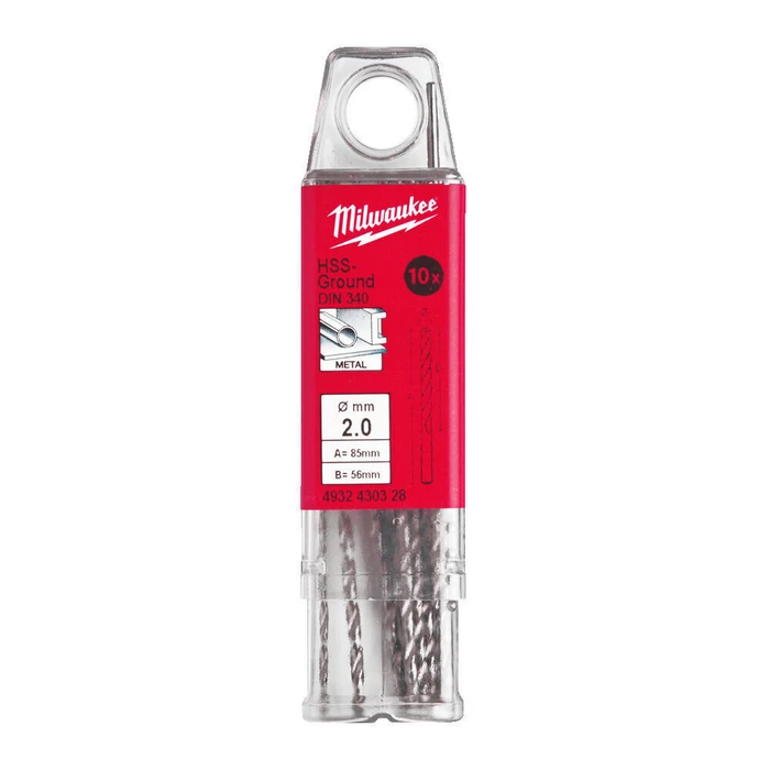 Milwaukee HSS-G DIN340 Drill Bit 2.0 mm Long Silver