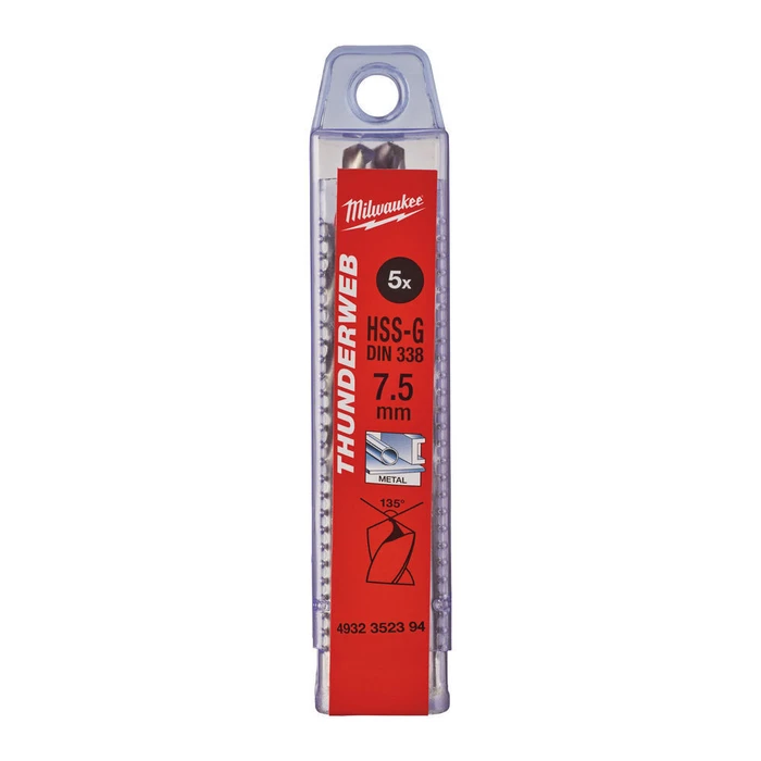 Milwaukee Thunderweb HSS Drill Bit for Metal 7.5 x 69 mm - ME4932352394