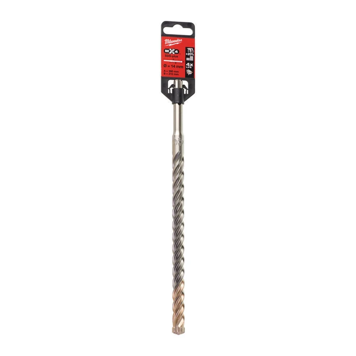 Milwaukee 4-cut Masonry Drill Bit with SDS Plus Shank for Building Materials 14x260mm, Model 4932352949