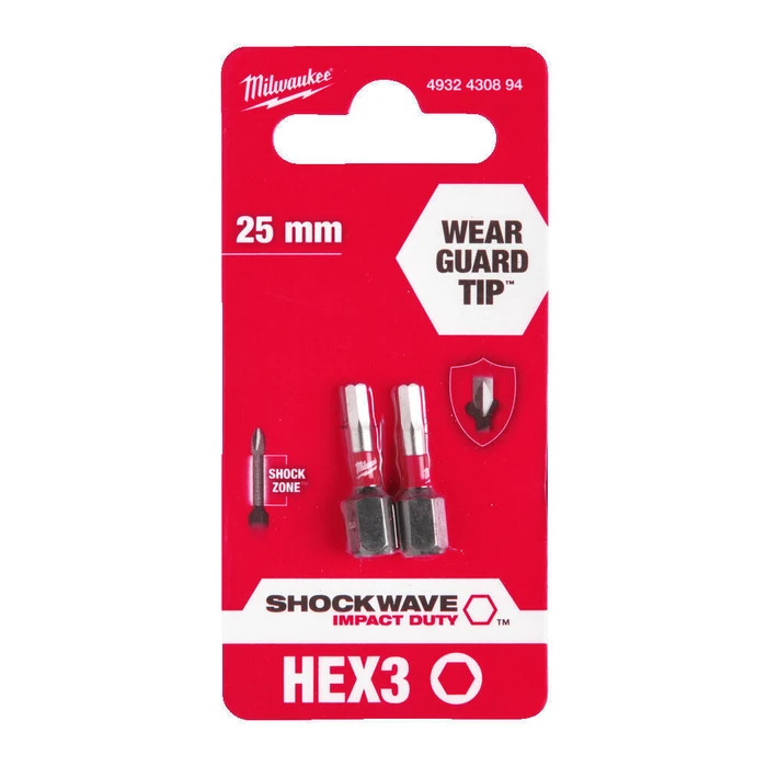 Milwaukee SHOCKWAVE Allen Bits 3x25mm Set 2pc - 4932430894
