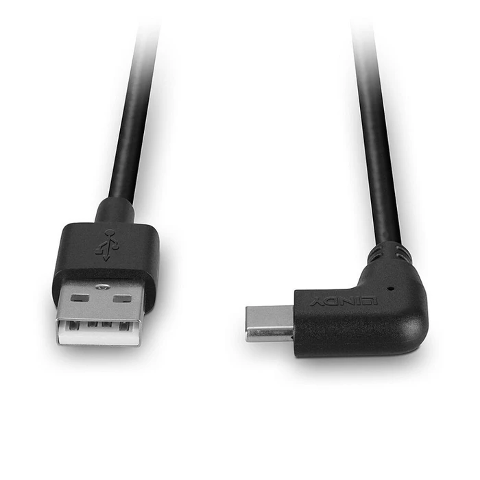 Lindy Angle (90°) USB 2.0 USB-C (male) to USB-A Cable, 1 m, 15 W, Black