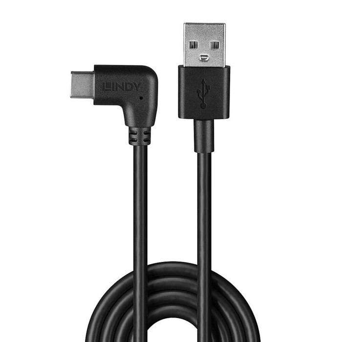 Lindy Angle (90°) USB 2.0 USB-C (male) to USB-A Cable, 1 m, 15 W, Black