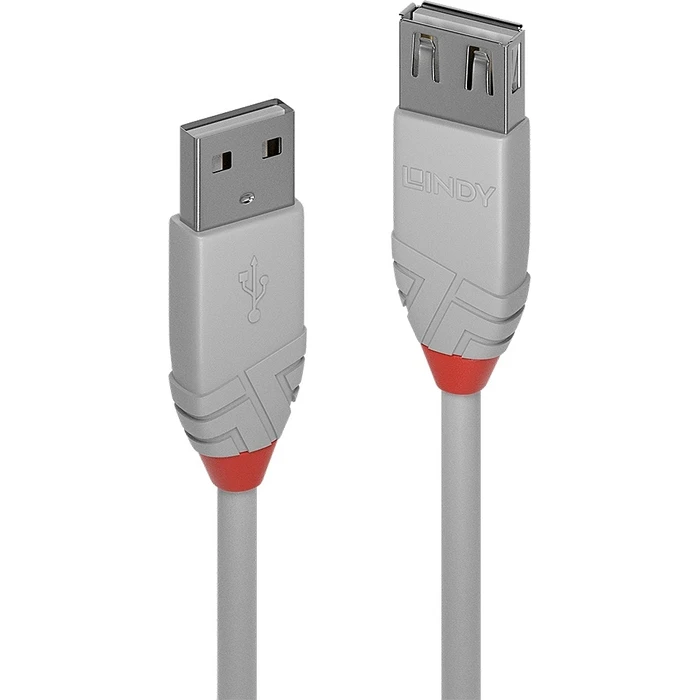 Lindy Καλώδιο Επέκτασης USB 2.0 Type A 0,5 m (USB-A αρσ. -> USB-A θηλ.), Ανθρα