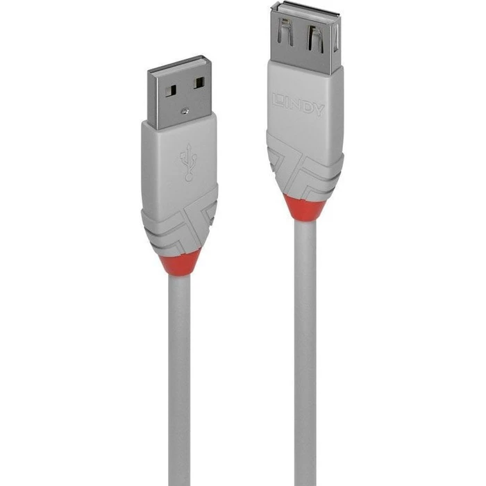 Lindy Καλώδιο Επέκτασης USB 2.0 Type A 0,5 m (USB-A αρσ. -> USB-A θηλ.), Ανθρα