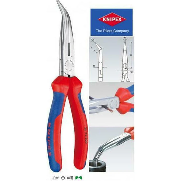 KNIPEX Flat Round Pliers with Cutting Edge 200 mm (Model 26 22 200)