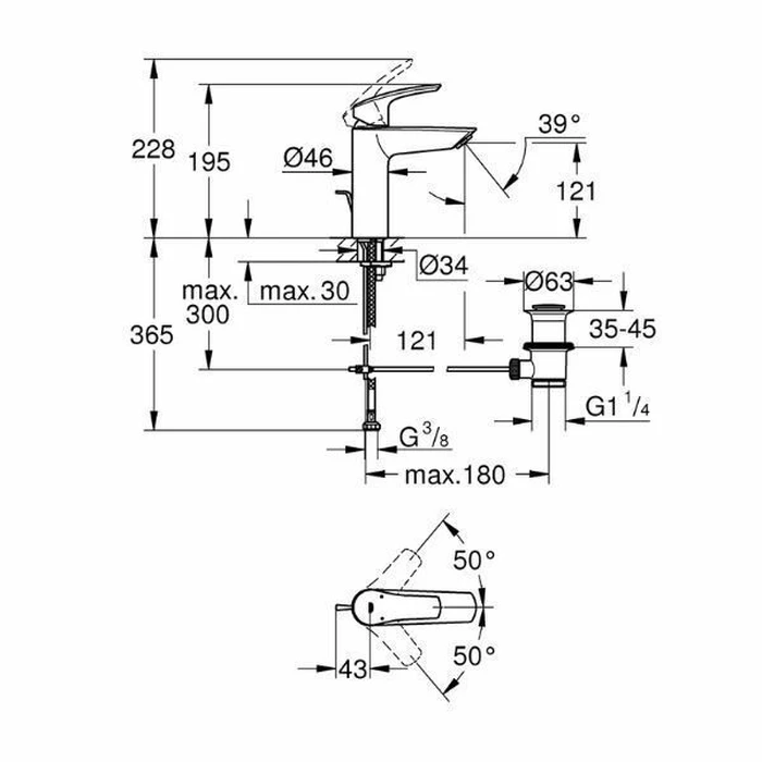 Μπαταρία νιπτήρα Grohe Eurosmart M-Size Single-Lever Basin Mixer, 1/2"