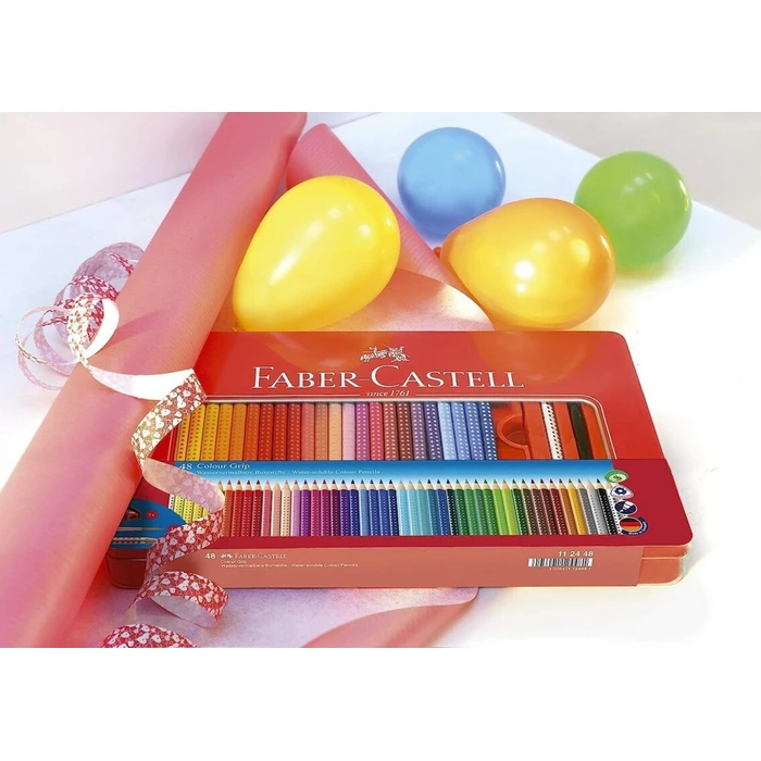 FABER-CASTELL Colour Grip Colored Pencils Set – 48 pieces, Metal Tin (MPN 112448)
