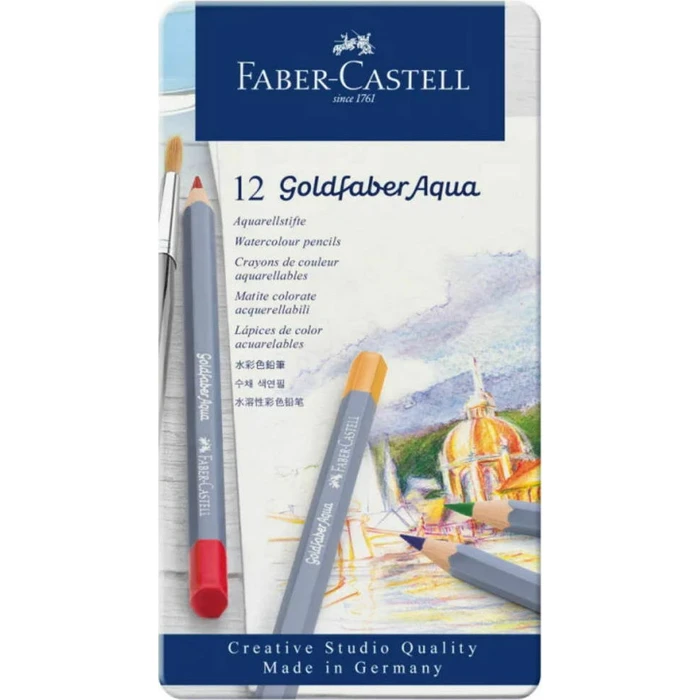 FABER-CASTELL Goldfaber Aqua Watercolour Pencils 12 in Metal Tin (Aqua.stift, SKU 441818)