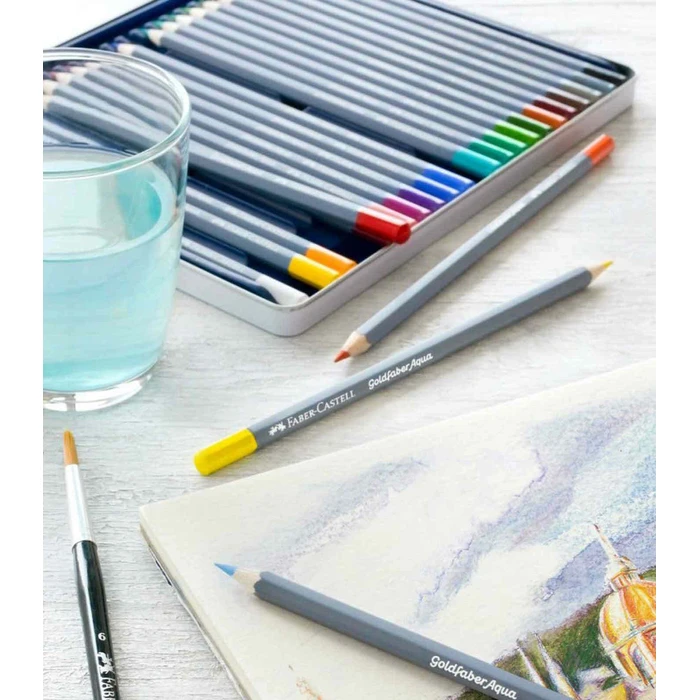 FABER-CASTELL Goldfaber Aqua Watercolour Pencils 12 in Metal Tin (Aqua.stift, SKU 441818)