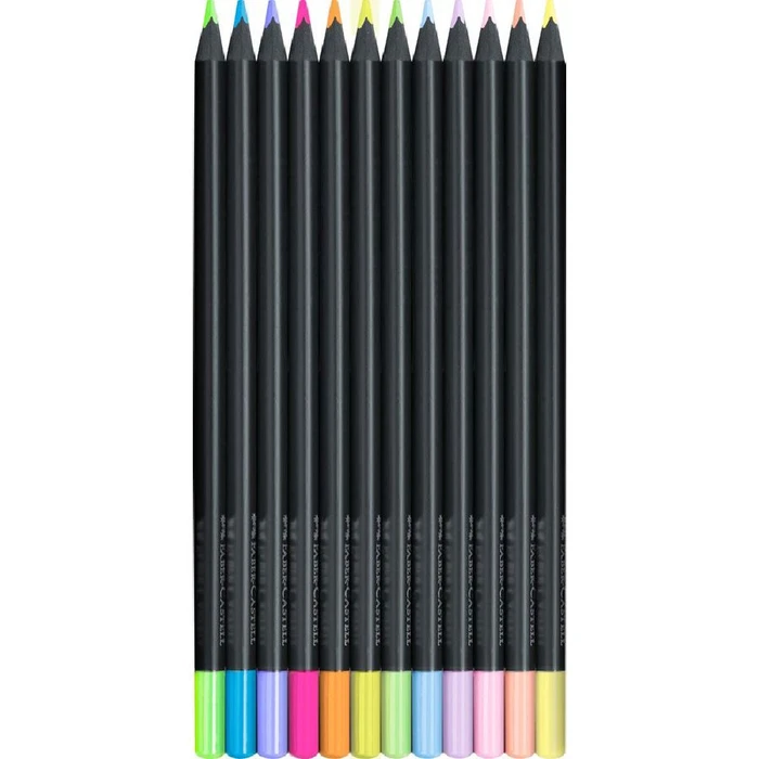 FABER-CASTELL Μολύβια Χρωματιστά Black Edition Neon + Pastell, 12 τεμ.