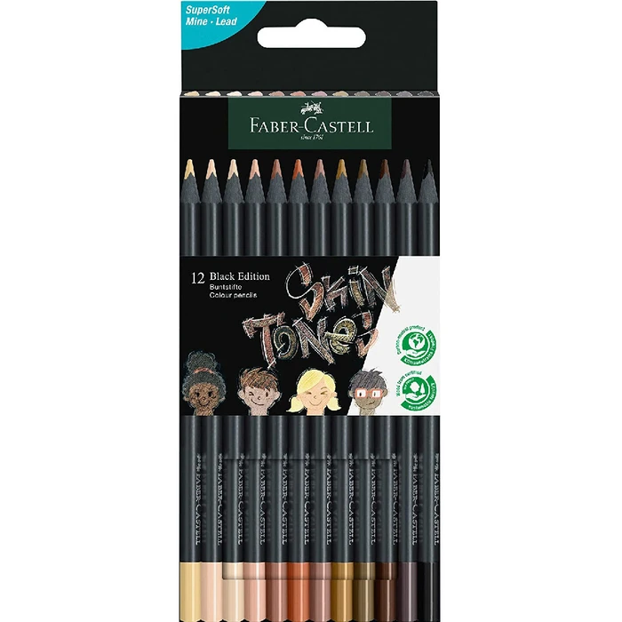 FABER-CASTELL Colored Pencils Black Edition Skin Tones - 12 pcs