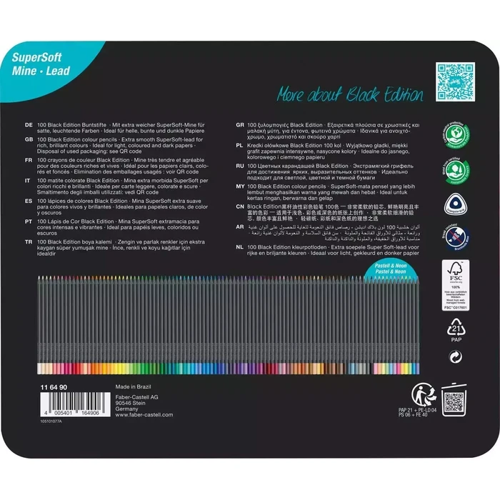 FABER-CASTELL Colored Pencils Black Edition 100-piece Metal Tin