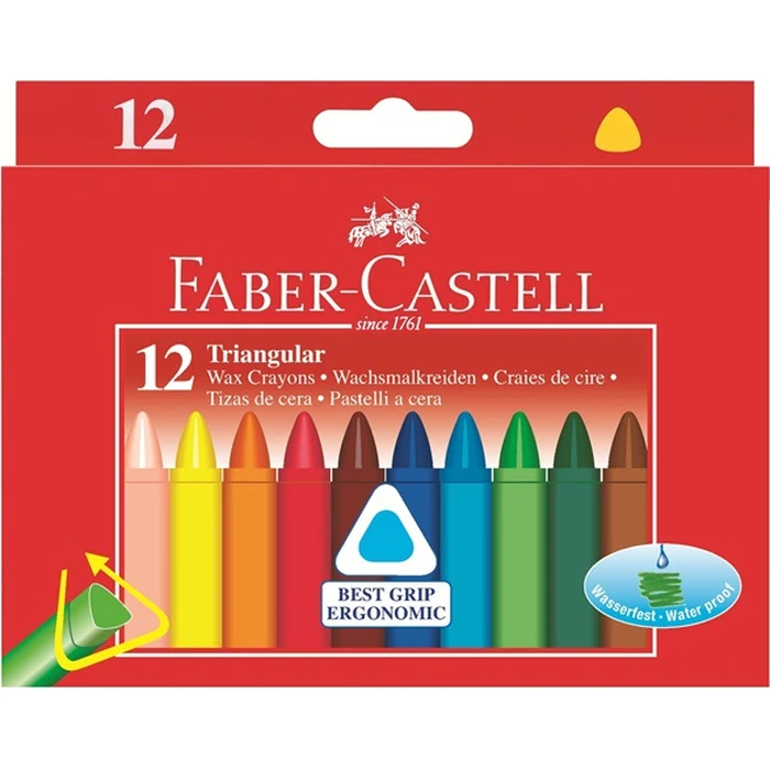 FABER-CASTELL Triangular Wax Crayons 12-pack, Cardboard Box
