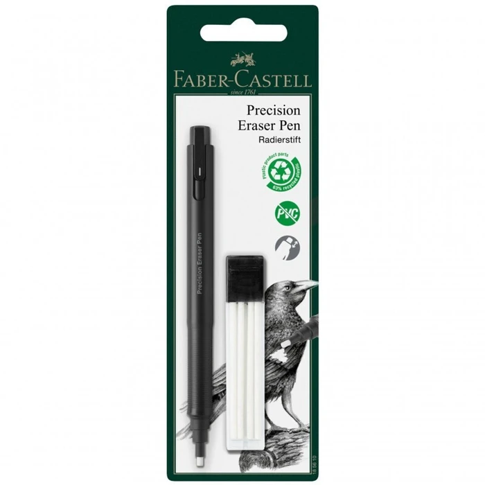 FABER-CASTELL Precision Eraser Pen (Radierstift) with 4 Replacement Eraser Refills - MPN 185610