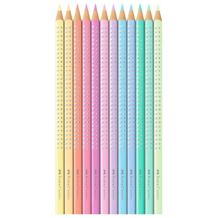 FABER-CASTELL Sparkle Pastell Colored Pencils 12 pcs – Metallic Tin (Pastel Shades)
