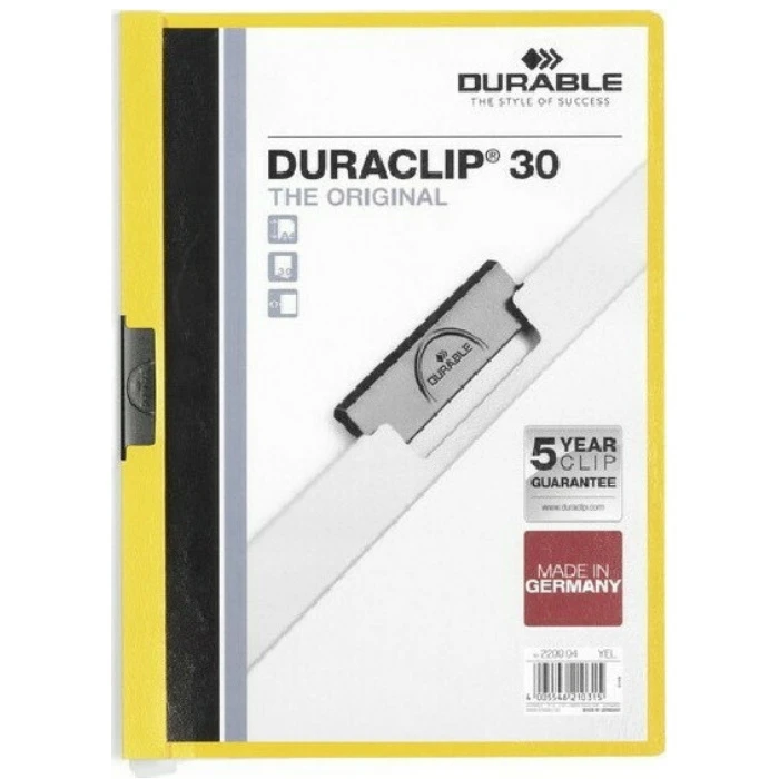 DURABLE Duraclip Original A4 Clip Folder, holds 30 sheets, yellow