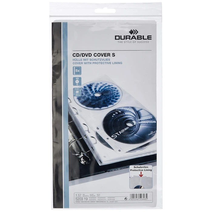 DURABLE CD sleeves for 2 CDs/DVDs, transparent, 5 pcs