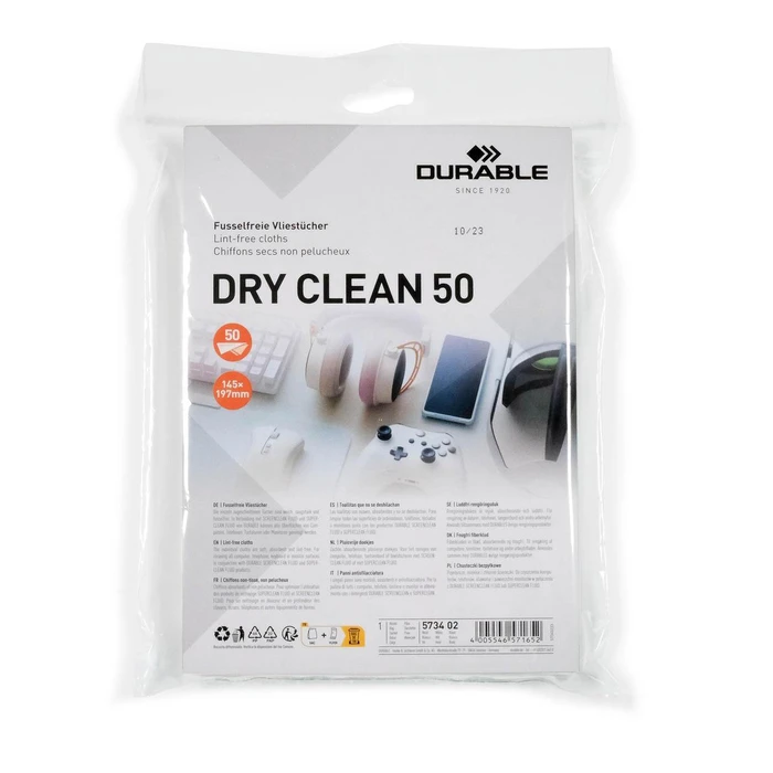 DURABLE DRY CLEAN 50 Dry Cleaning Wipes — 50 pieces, white