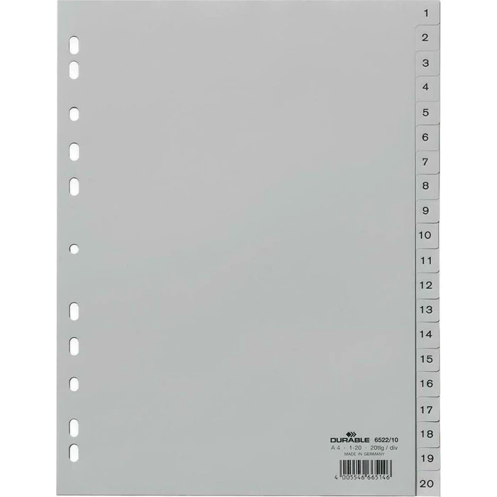 DURABLE Αριθμητικό διαχωριστικό A4 1-20, PP, αδιαφανές γκρι