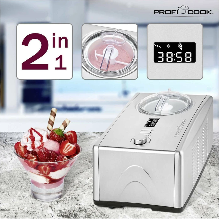 PROFI COOK Ice Cream and Yogurt Maker PC-ICM 1091 N 2 in 1 with Compressor Cooling 1.5L