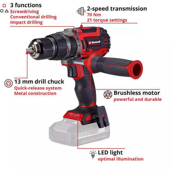 Einhell TP-CD 18/70 Κρουστικό Δραπανοκατσάβιδο Μπαταρίας Solo Brushless 18V (MPN: 4514315)