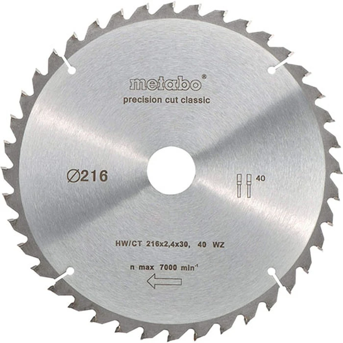 Metabo Δίσκος Κοπής Ξύλου 216mm 40 Δόντια (628060000)