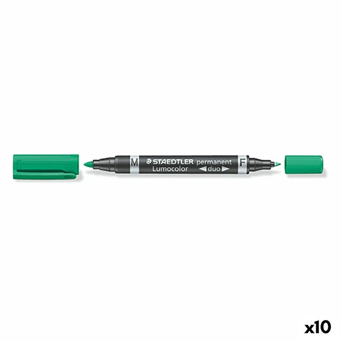 STAEDTLER Lumocolor Duo Permanent Markers, Green, 10 Pieces