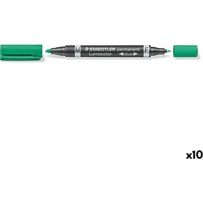 STAEDTLER Lumocolor Duo Permanent Markers, Green, 10 Pieces