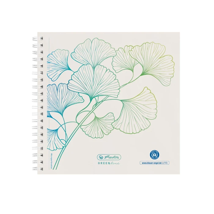 Herlitz σπιράλ μπλοκ 14,8 x 14,8 cm, 100 φύλλα, κουκκιδωτό, GREENline Ginkgo