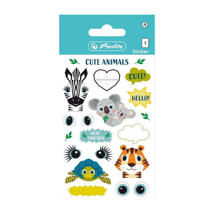 Herlitz Foliensticker Cute Animals FSC - Αυτοκόλλητα foil, 3 φύλλα, Πολύχρωμα