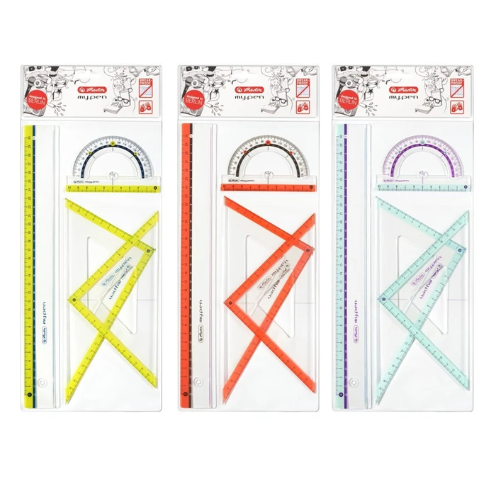Herlitz Geometry Set 4-piece — Ruler 30 cm, Protractor 10 cm, Set squares 14 cm & 20 cm