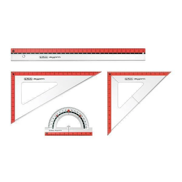 Herlitz Geometry Set 4-piece — Ruler 30 cm, Protractor 10 cm, Set squares 14 cm & 20 cm