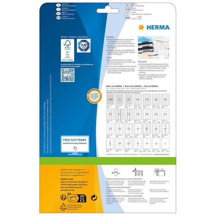 HERMA Ετικέτες Premium A4 70 x 37 mm, 600 τεμάχια (25 φύλλα, 24 ετικέτες/φύλλο)