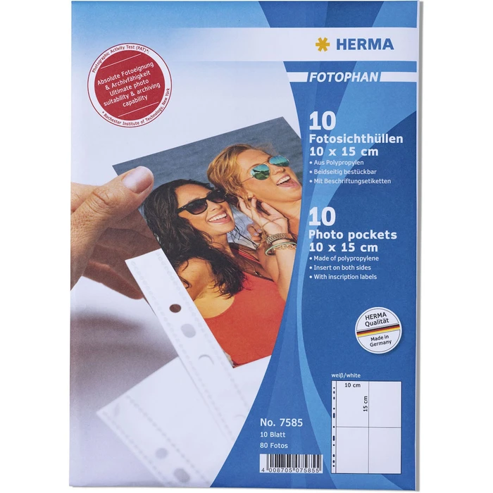 Αρχειοθέτηση φωτογραφιών HERMA Fotophan διάφανες θήκες φωτογραφιών 10x15 cm κάθετες, 10 φύλλα, PP, λευκές