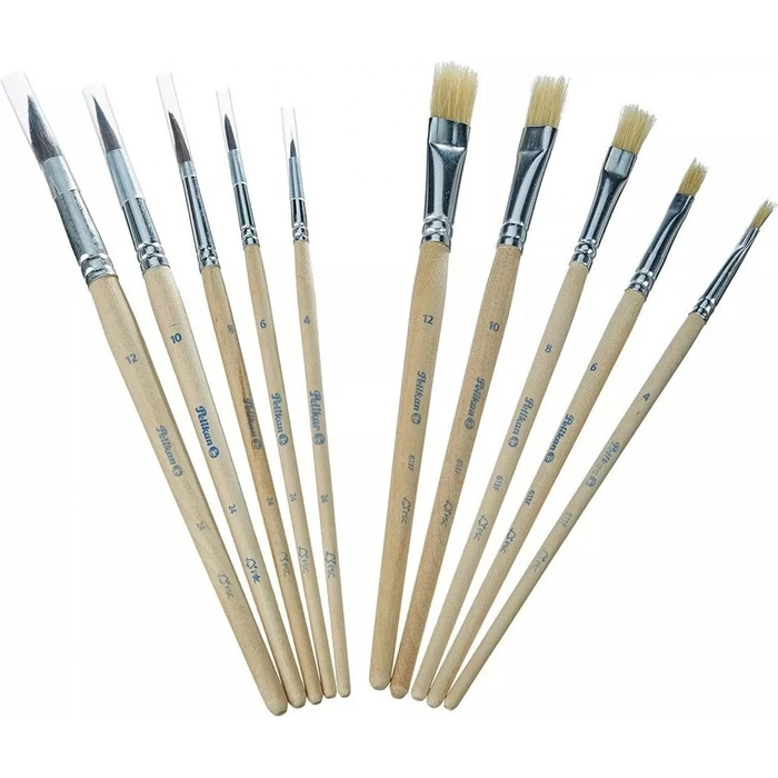 Pelikan Pinsel PL10/SB Starter Set - 10-piece brush set (round & flat, sizes 4, 6, 8, 10, 12)
