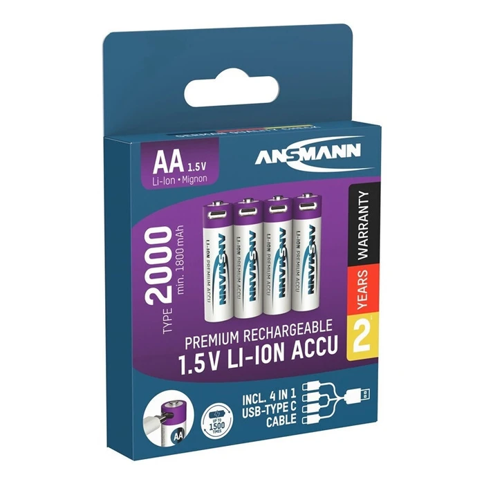 Μπαταρίες Rechargeable batteries -universal- Ansmann Li-Ion AA 1.5V 1800mAh με καλώδιο USB-C, 4 τεμ.