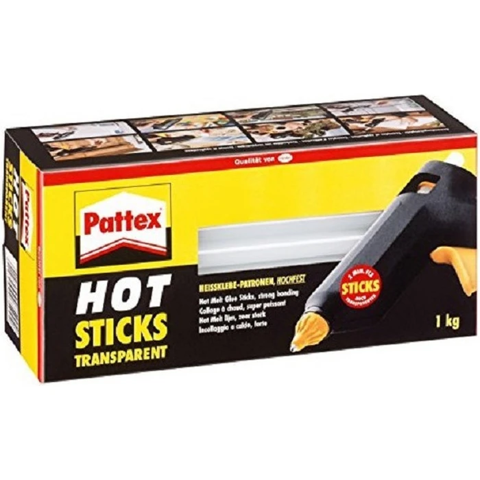 Pattex Hot Sticks, transparent hot melt glue sticks, 11 mm diameter, 20 cm length, 50 sticks (1 kg)