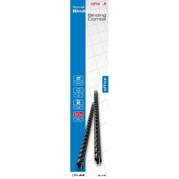 GENIE Spiral Binder Spines 6 mm Black - 50 pcs