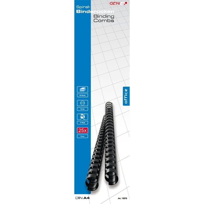 GENIE Σπιράλ ράχες βιβλιοδεσίας 12 mm, μαύρο, 25 τεμάχια